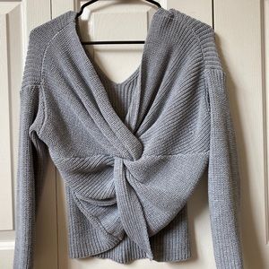Knitted Sweater Top With Bunched Knot in the Back